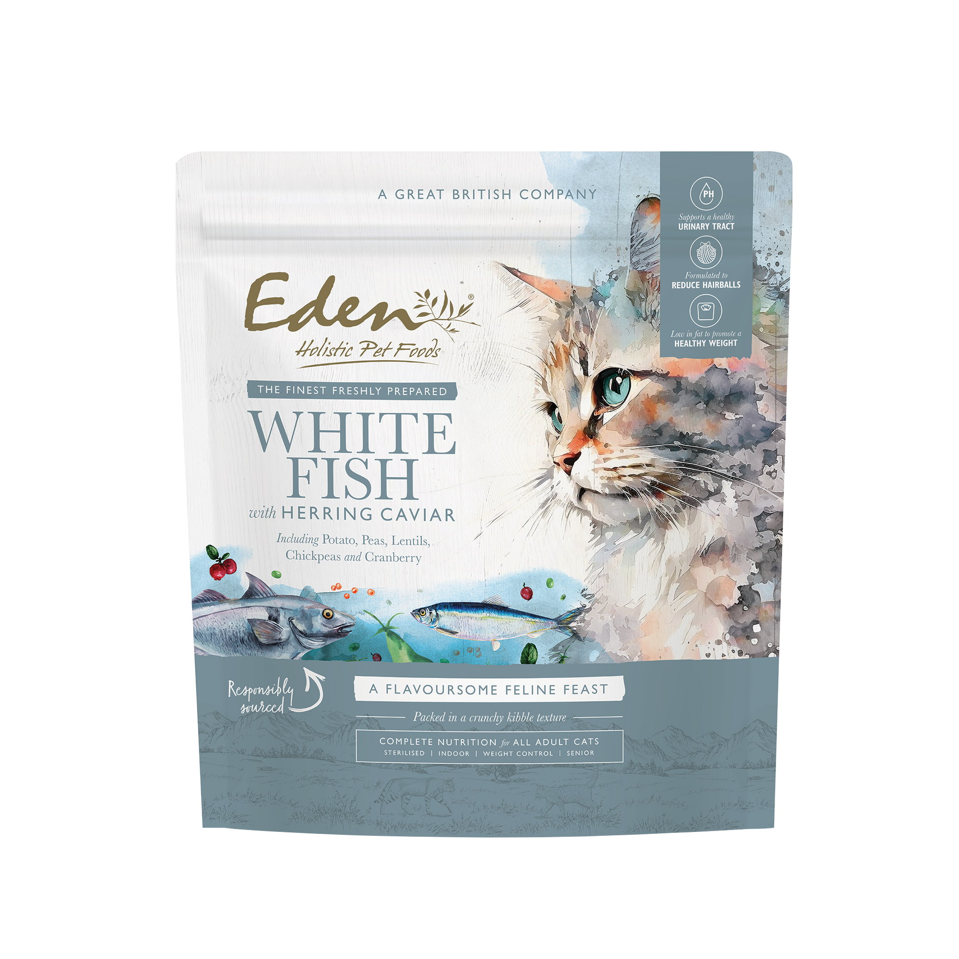 White fish and herring caviar dry cat food